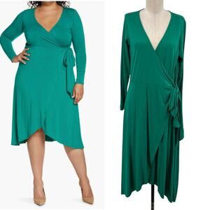 11 Honore Luna Dress Long Sleeve Jersey Wrap Green Size 1 Plus‎ Size 14 16